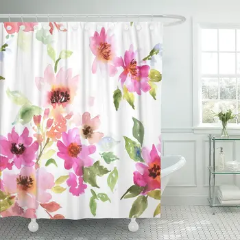 

Watercolor Floral Pattern Purple and Pink Bouquet on Meadow Shower Curtain Waterproof Polyester Fabric 60 x 72 Inches Set