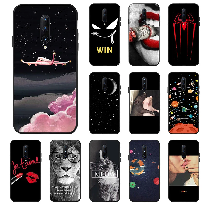 

Fashion Black Silicon Case For OnePlus 7 Pro Cases Anti-knock Phone Cover For One Plus 5 6 6T 7 Pro Back Coque Covers