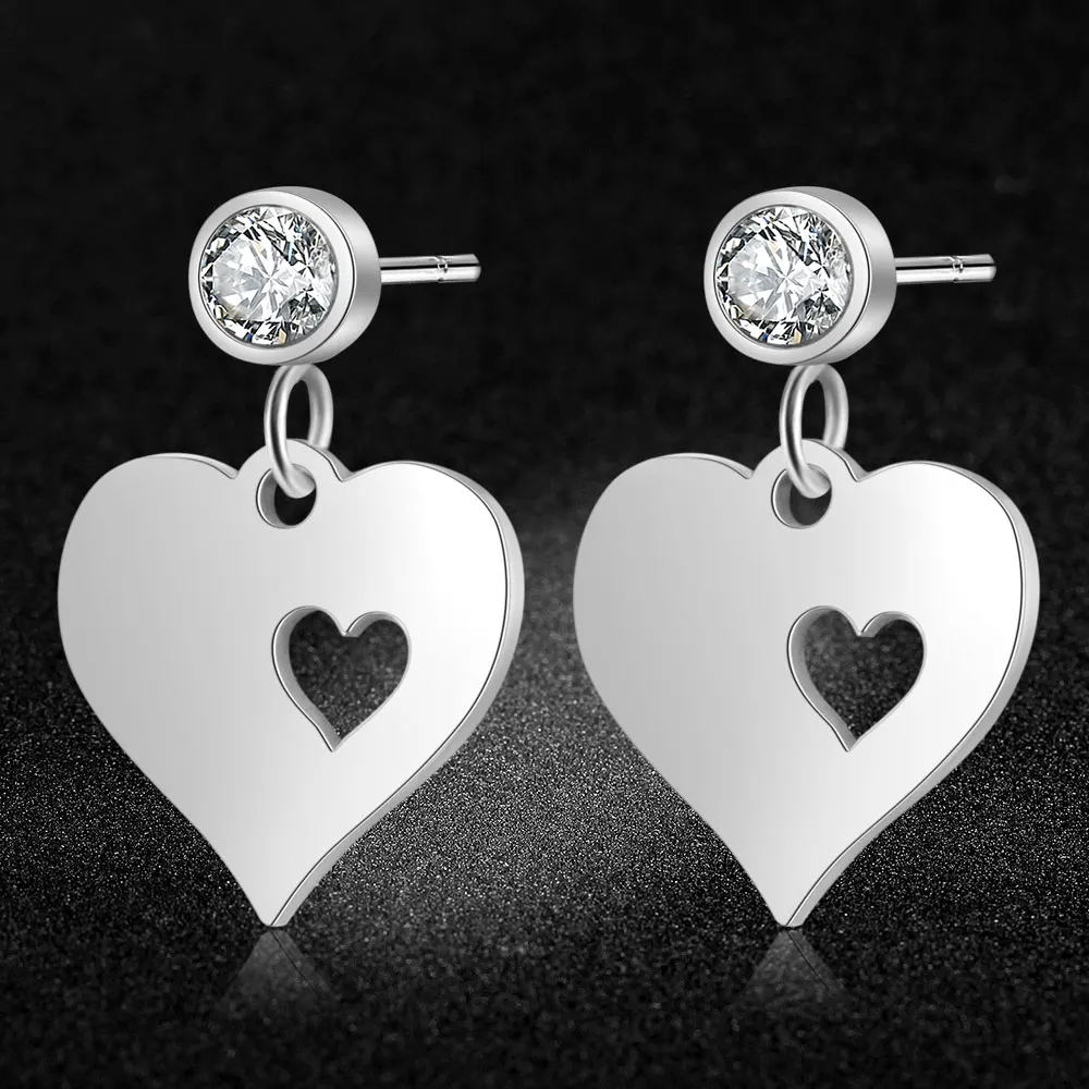 

AAAAA Quality 100% Stainless Steel Heart Charm Drop Earring for Women Wedding Party Dangle Earrings Jewelry Gift
