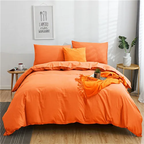 orange Комплект постельного белья, зеленый однотонный хлопок, пододеяльник, простыня, наволочки, белый серый комплект постельного белья, постельное белье для дома, отеля, свадьбы, королевы - Цвет: orange
