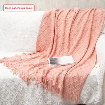 

Pure Color Plaid Tassel Knitted Blanket Winter Bedspread Sofa Plaid Cozy Luxury Bed Blanket Artificial Nap Home Blankets