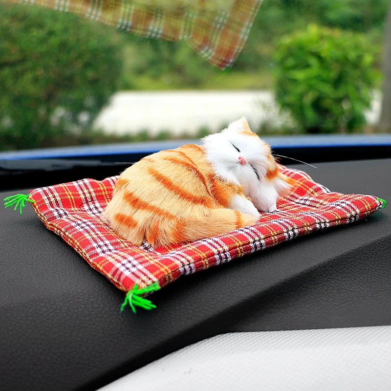 Car Ornaments Cute Simulation Sleeping Cats Decoration Automobiles Lovely Plush Kittens Accessories