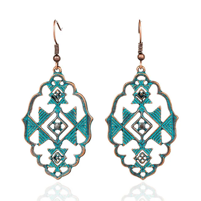 Red copper-1 24 Стили Древний Красный Медный Цвет Богемной Филигранной Серьги Boho Старинные Этнические Полые Геометрические Серьги для женщин Ювелирные Изделия - Окраска металла: Red copper-1
