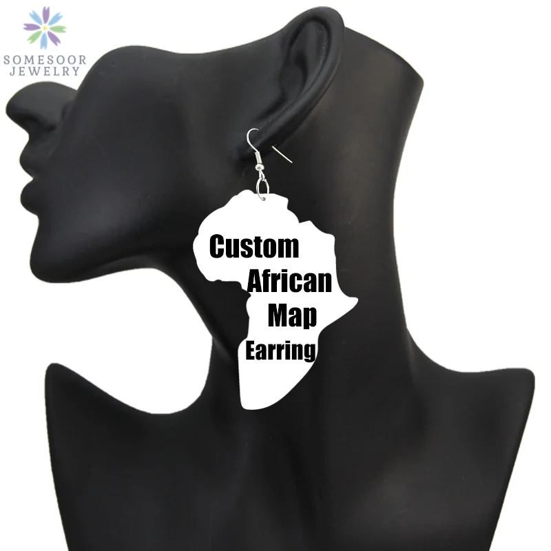 SOMESOOR Custom African Map Wood Earrings Large Engraved Afro Pendant Personalized Printed Ear Jewelry For Black Women Gifts |