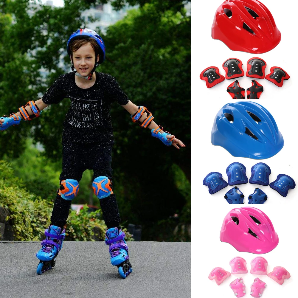 7Pcs Kids Roller Skating Scooter Bike Helmet Knee Elbow Pads Wrist Guard S M