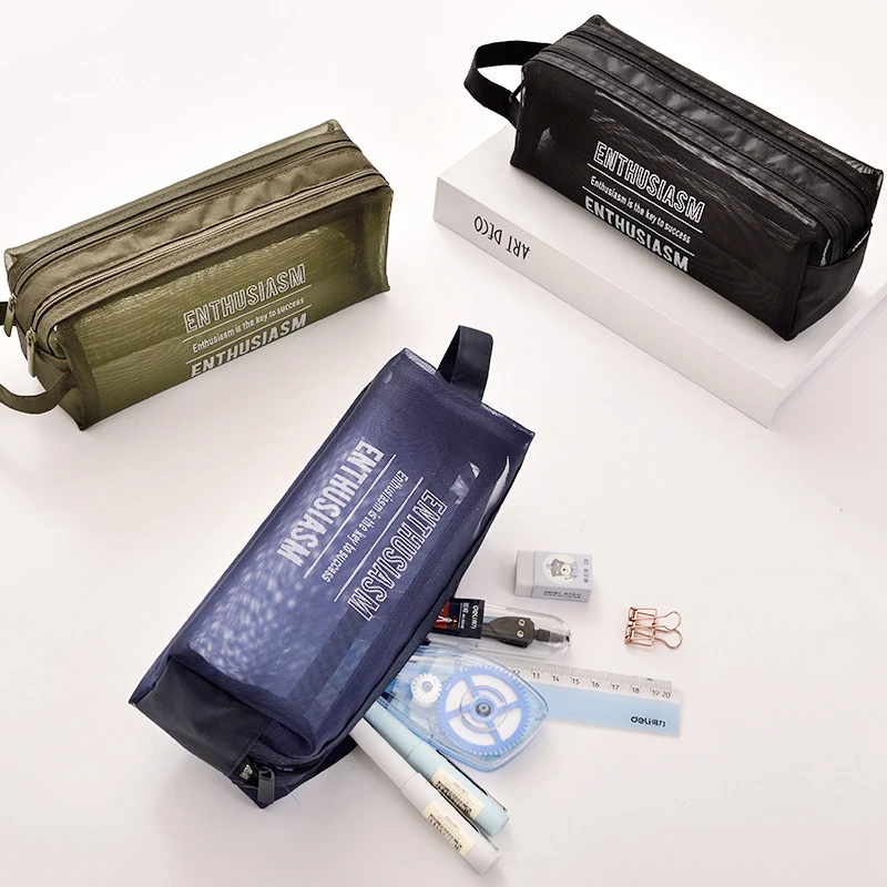 

New Arrivals Transparent Nylon Mesh Pencil Bag Three designs Big And Small Types For Business And School Deli 66869