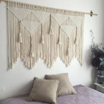 

Macrame Wall Hanging Handwoven Bohemian Cotton Rope Boho Tapestry Home Decor Creamy-White