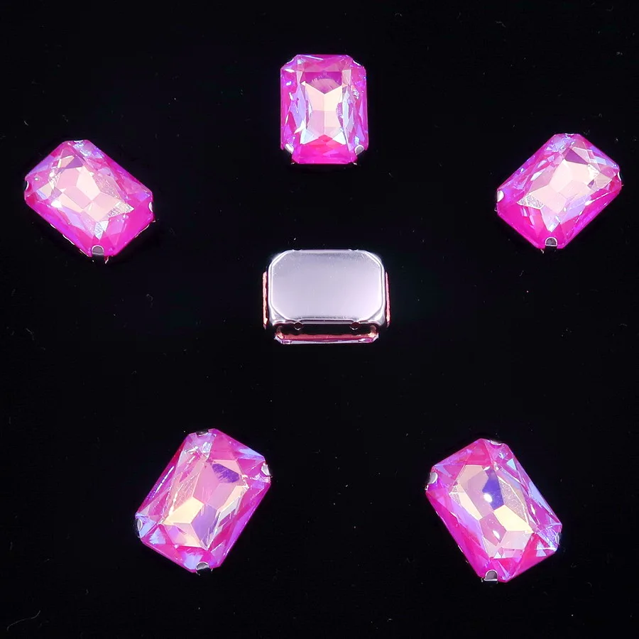 A42 Fuchsia AB Серебряные Настройки когтей 20 шт./упак. 13x18 мм желе конфеты и из цветного стекла кристалл прямоугольной формы пришить на свадьбное платье со стразами diy - Цвет: A42 Fuchsia AB
