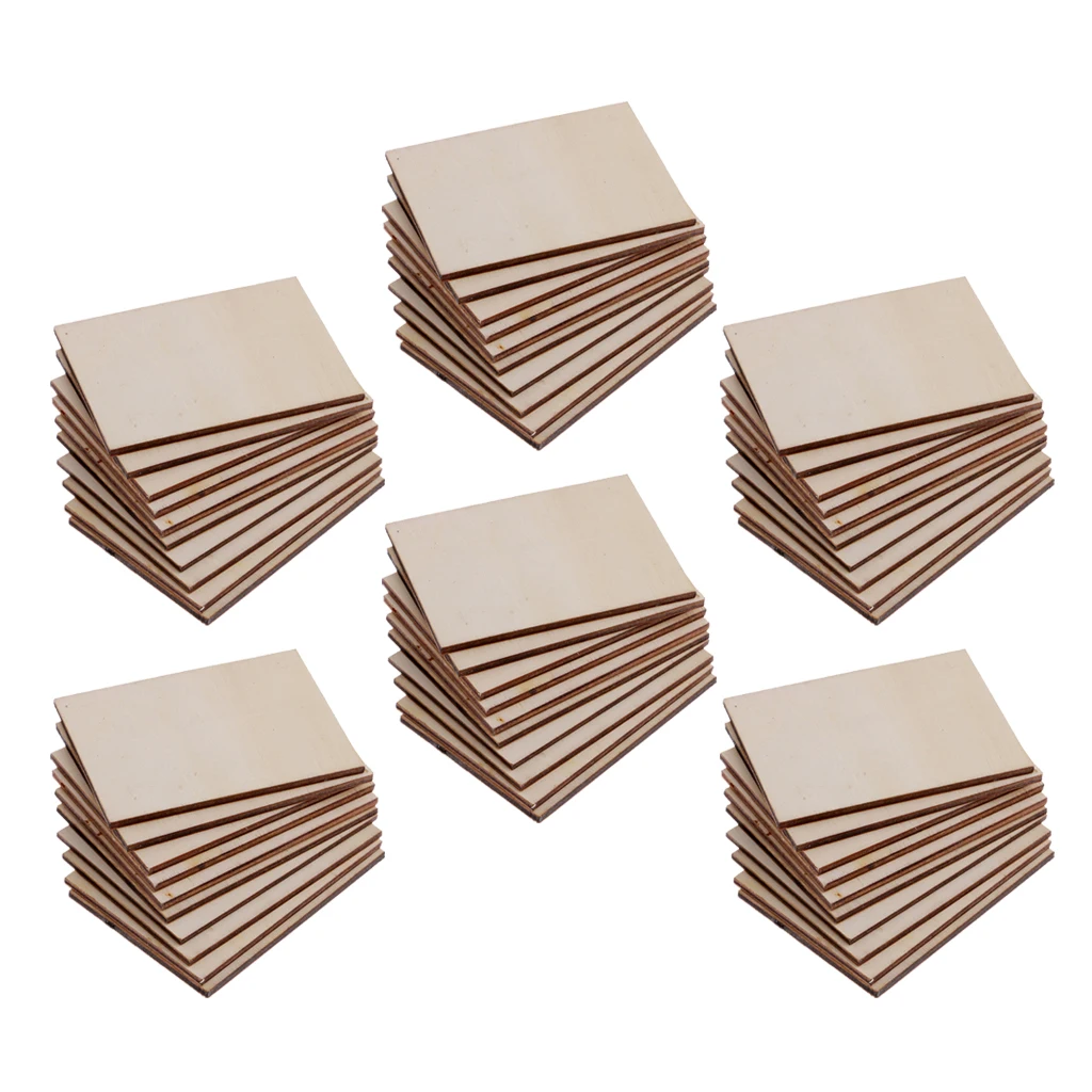 60Pcs Unfinished Rectangle Wood Sign Plaque Crafts Wooden Pieces Blank