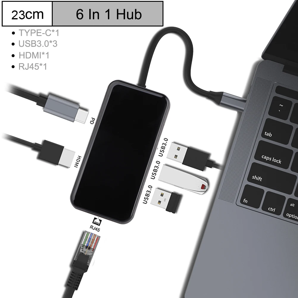 USB-C концентратор type C концентратор для VGA USB 3,0 Thunderbolt 3 HDMI 3,5 мм аудио RJ45 адаптер для MacBook Pro samsung Galaxy S9 USB C концентратор - Цвет: 6 in 1 HUB