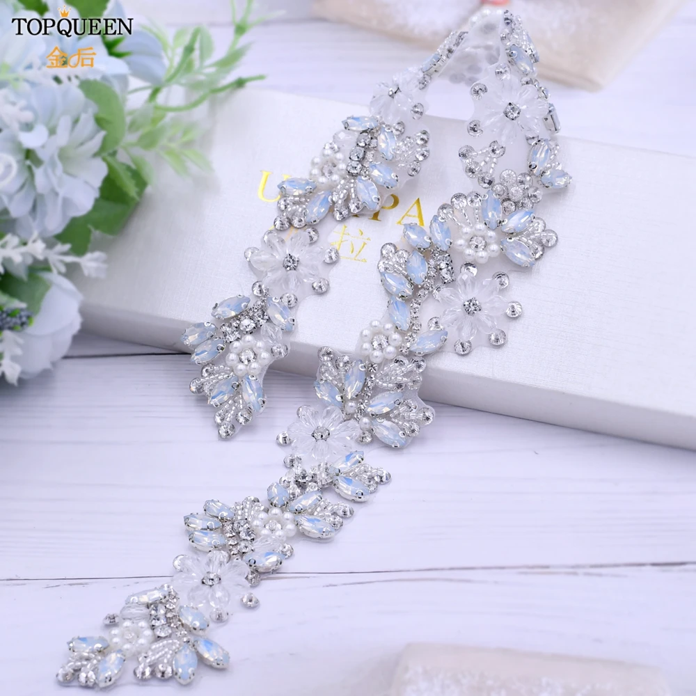 Bridal Waistband Bridal Dress Decoration TOPQUEEN S434 Wedding Belt Woman Clear Crystal Opal Cristal for Evening Party Dresses Ladies Bride Organza