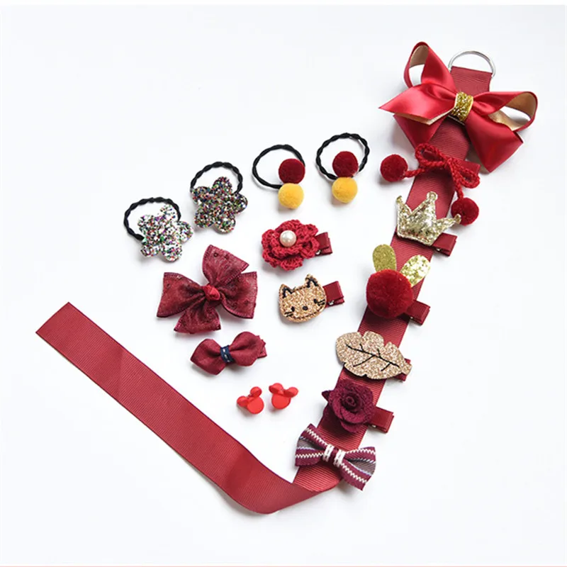 18 унидов/caja nivienos аксессуары bonitos para el pelo Set bebе tela arco flor horquillas con pasador s clips para el cabello nivienas