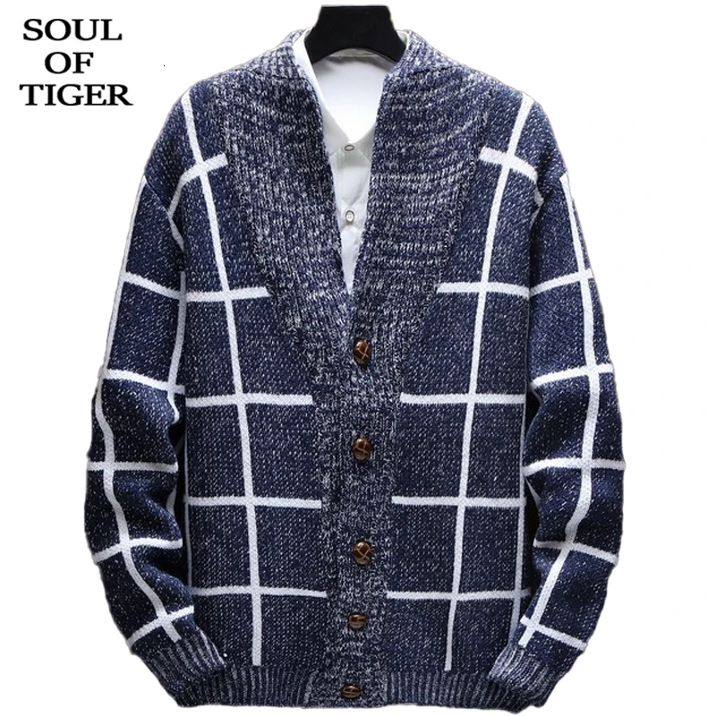 SOUL OF TIGER, английский бренд, мужские Модные клетчатые свитера, мужские повседневные Хлопковые вязаные кардиганы, зимние теплые вязаные свитера большого размера