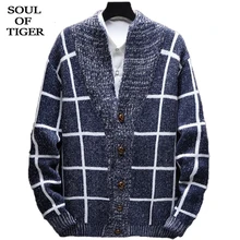 SOUL OF TIGER, английский бренд, мужские Модные клетчатые свитера, мужские повседневные Хлопковые вязаные кардиганы, зимние теплые вязаные свитера большого размера