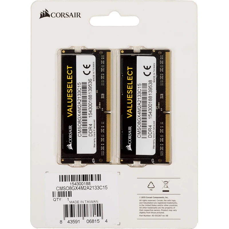 Память DDR4 2x4Gb 2133MHz Corsair CMSO8GX4M2A2133C15 RTL PC4-17000 CL15 SO-DIMM 260-pin 1.2В