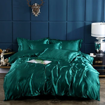 

Green Satin Silk Bedding Set Luxury Queen King Size Bed Set Duvet Quilt Cover Linens and Pillowcase for Single Double Bedclothes