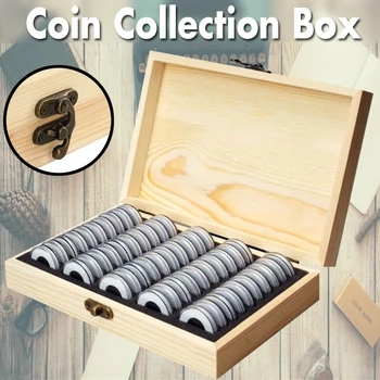 

50/100 Sheet Coin Wooden Collection Box Commemorative Coin Protection Storage Box 18/21/25/27/30mm Display Boxes Universal