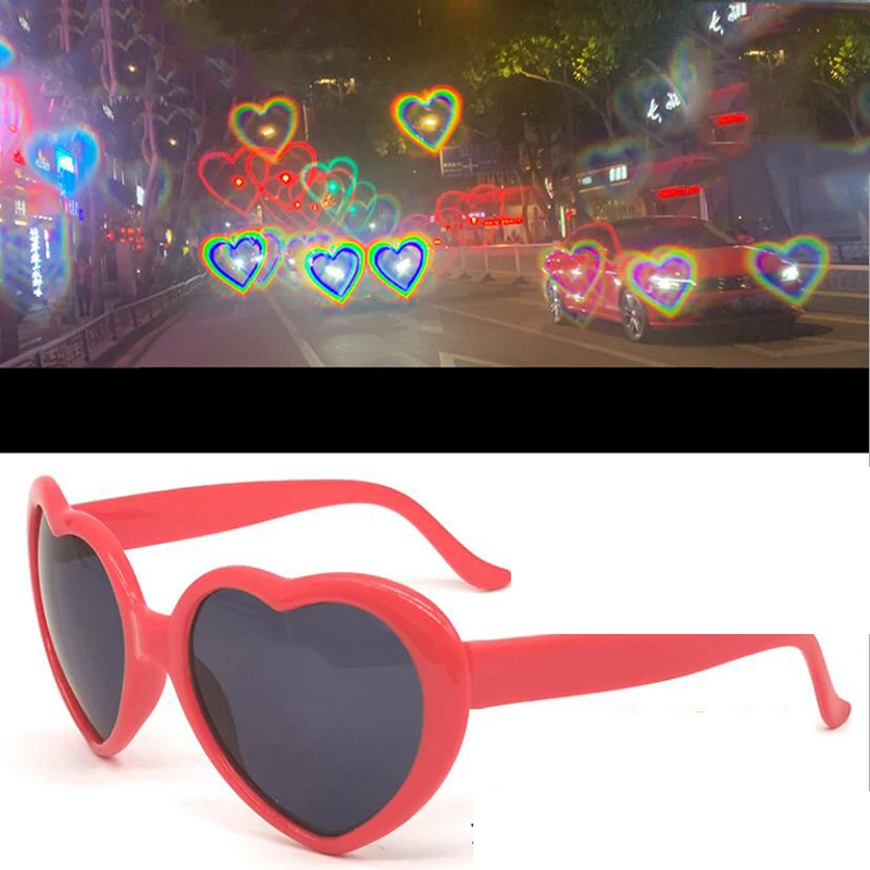 big square sunglasses Love Heart Shape Sunglasses Women PC Frame Light Change Love Heart Lens Colorful Sun Glasses Female Red Pink Shades Magic oversized square sunglasses