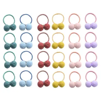 

24pcs Elastic Fashion Pompom Balls Hair Accessories Hair Band Hair Rope Hair Ring for Kids Girls