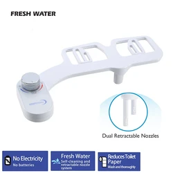 Miaoqia Toilet Seat Attachment Dual Nozzle Bidet Adjustable Water Pressure Non-Electric Ass Sprayer Self-Clean Cold Water Bidet