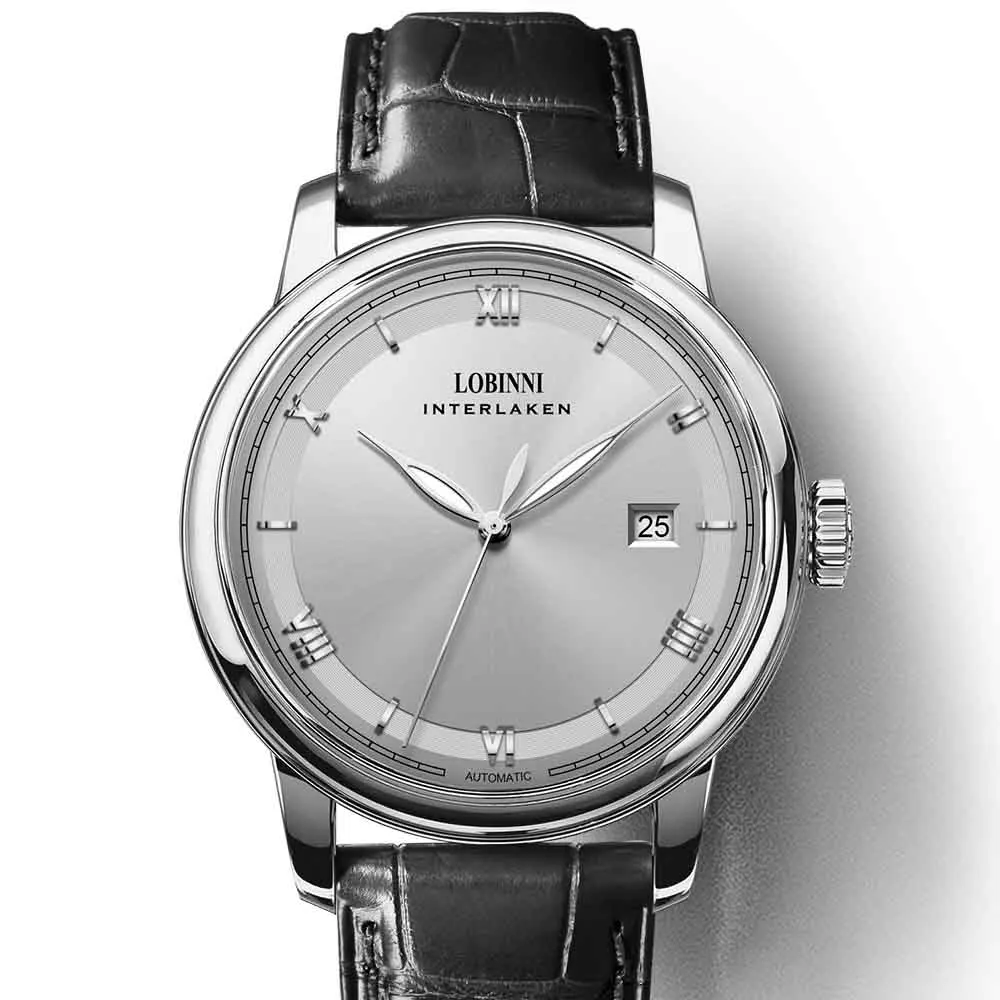LOBINNI брендовые роскошные механические часы Мужские автоматические часы мужские s сапфир наручные часы мужские 50 м Водонепроницаемые кожаные Reloj Hombre - Цвет: White Black