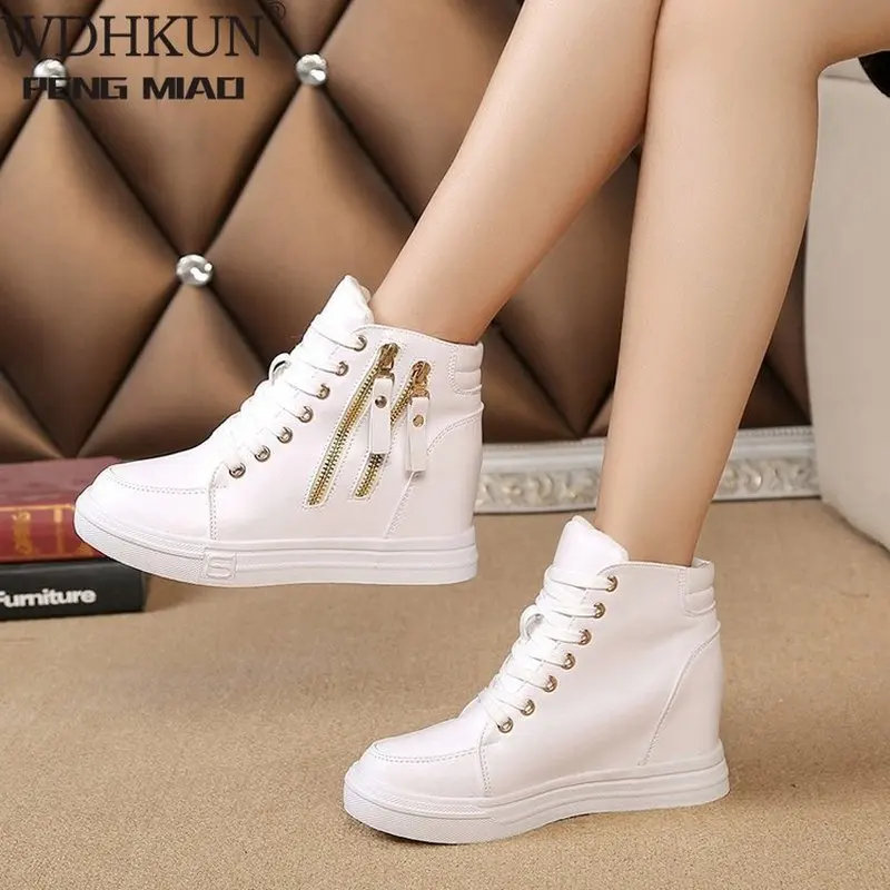 LADIES WOMENS LACE UP INNER HEEL WEDGE TRAINERS PLATFORM ANKLE BOOTS SHOES SIZE 