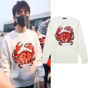 

Men Spring And Autumn Fashion Brand China Star Style 0-neck White Knitted Sweater Male Casual Pullover Sweater Cloth
