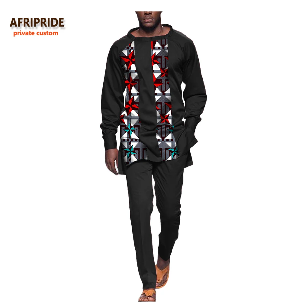 Afripride, Африканский костюм для мужчин из 2 предметов, AFRIPRIDE, длинный рукав, круглый вырез, топ+ Длина по щиколотку, тонкие штаны, повседневный мужской костюм, A731605 - Цвет: 335X