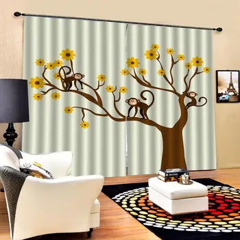 

Blackout curtain 3D Window Curtain Luxury Bedroom Drapes cortina Customized size beige curtains draw tree curtains