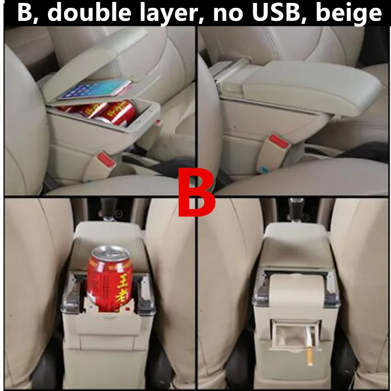 Для Chevrolet Sail 3 подлокотник центральный магазин содержимое коробка для хранения с подстаканником пепельница ABS кожаный аксессуар - Название цвета: B style Beige
