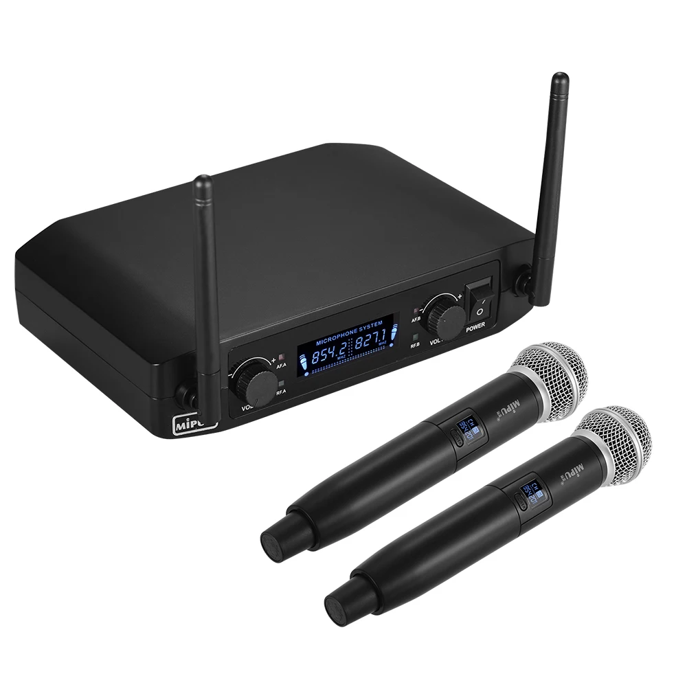 

Professional VHF Wireless 10 Channels Digital Microphone System with Two Handheld Cordless Mics One Receiver for Home Karaoke