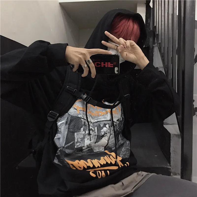 Осенняя Корейская одежда ins Harajuku для похорон, уличная одежда с принтом BF, толстовка с капюшоном, женская модная Свободная Повседневная Толстовка большого размера