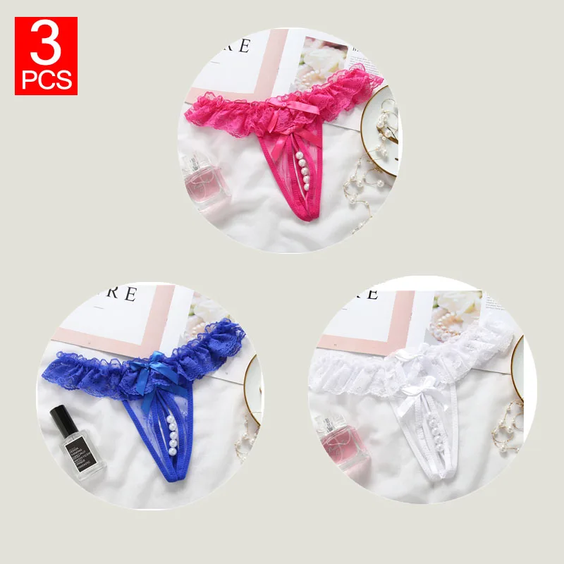 3pcs/set Open Bow Nylon G-String G String Transparent Women's Panties Flowers Girls Underwear Ladies Panty Female Sexy Lingerie - Цвет: 6