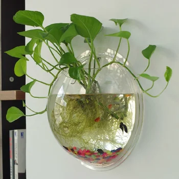 

1pc Fish Tank 19.5cm Diameter Wall Mounted Acrylic Hanging Fish Tank Ornament Aquarium Supplies for Home Office Hotel