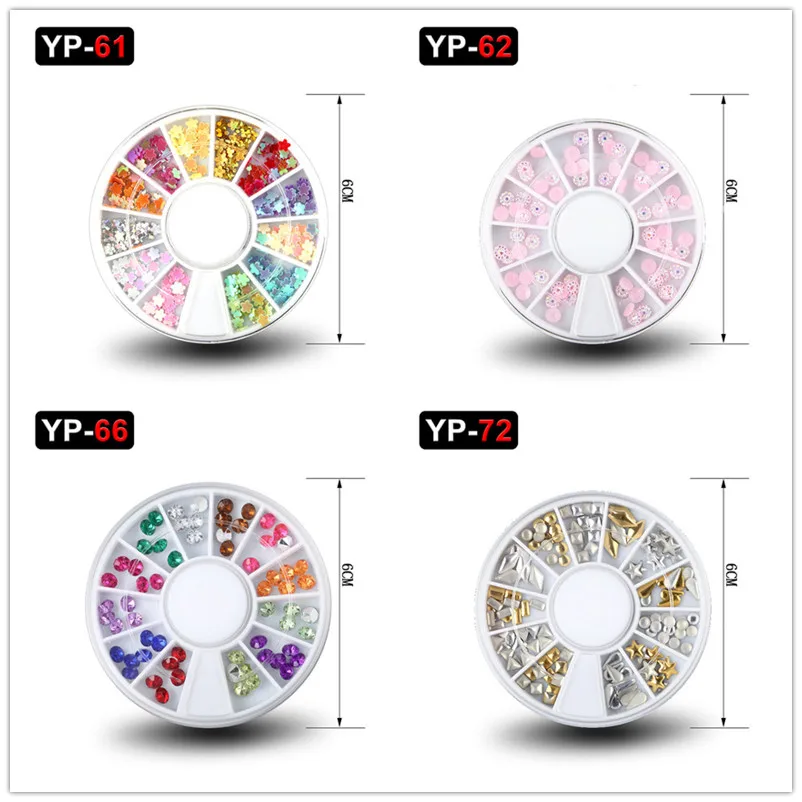Suit 13-YP61-YP72 1 Набор для самостоятельного дизайна ногтей, круглые наконечники, Кристальные блестящие стразы, 3D украшение для дизайна ногтей, белый цвет AB, акриловые алмазные сверла - Цвет: Suit 13-YP61-YP72