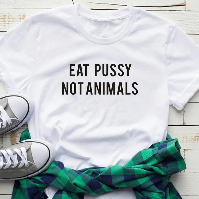 Женская футболка с принтом Harajuku Eat Pussy Not Animals Повседневная белого и черного цвета