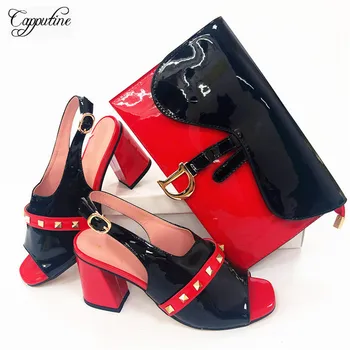 

Fashion black with red wedding/party high heel shoes and handbag sets for lady 8108 heel height 8cm ,size 38-44