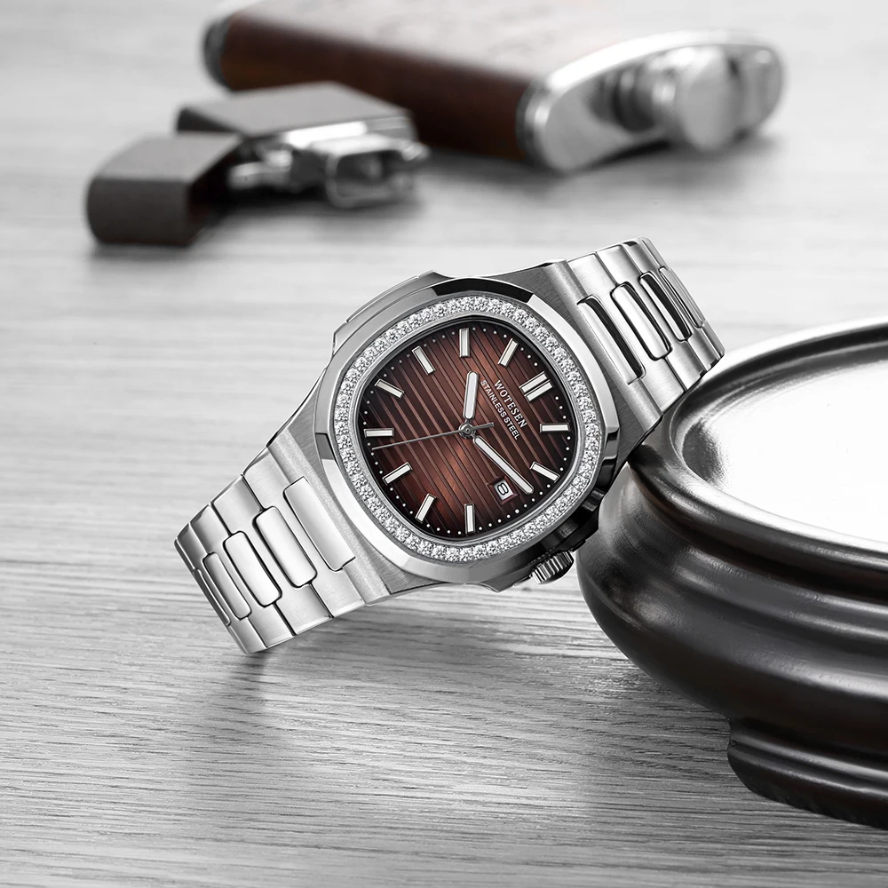 Новые мужские часы Patek, роскошные часы топ бренда с бриллиантами, мужские Модные Повседневные военные водонепроницаемые часы из нержавеющей стали золотистого цвета