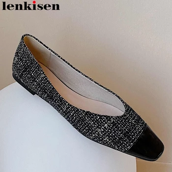 

Lenkisen gladiator recommend leisure high quality square toe mixed cloth gingham flat with rome all-match beauty lady women L65