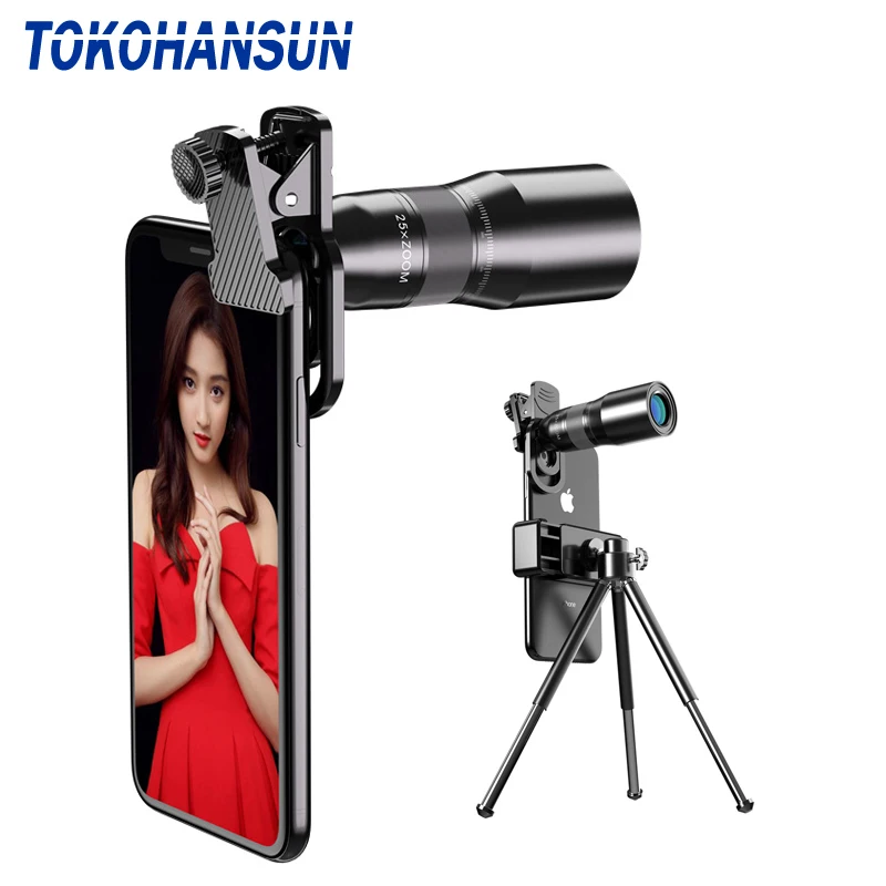 TOKOHANSUN Оптический Телефон объектив камеры HD 25X телеобъектив с зумом Монокуляр+ Штатив для селфи для huawei Xiaomi всех смартфонов