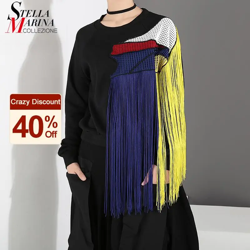 Pullovers Sweatshirt Unique-Style Streetwear Black Autumn Winter Woman Ladies Casual