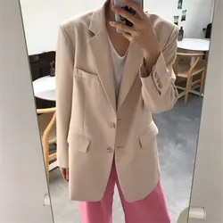 Элегантный однобортный женский пиджак пальто зазубренный воротник Женская куртка свободный блейзер в деловом стиле Осень 2019