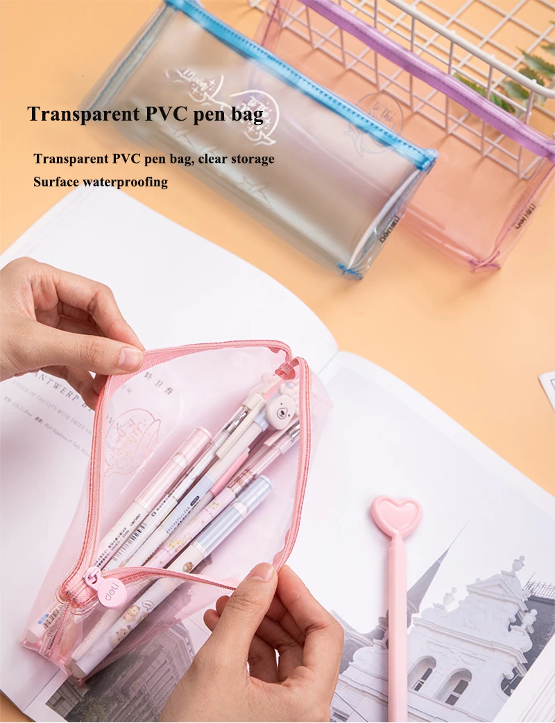 Deli 66814/66816 Transparetnt Чехол-карандаш для детей, школьные канцелярские товары, модная сумочка для карандашей для детей, Студенческая сумка для ручек kawaii