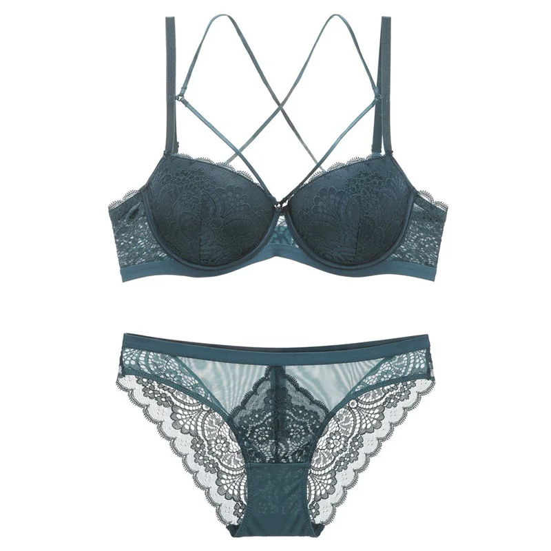 Bra set Blue TERMEZY, новинка размера плюс, женское сексуальное белье, набор, вышивка, чашка 3/4, бюстгальтер, набор, нижнее белье, искушение, бюстгальтер и трусики с подвязками, наборы - Цвет: Bra set Blue