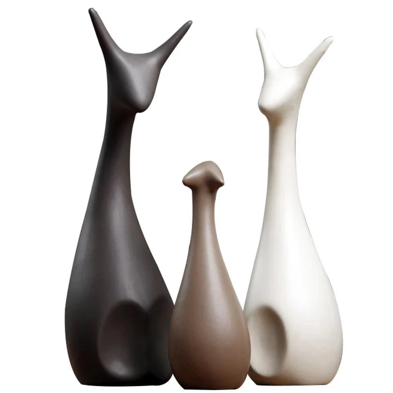 

3 Pcs Deer Family Modern Fashion Ceramic Statues Home Decoration Ornament Figures Animal Ornament Wedding Gifts