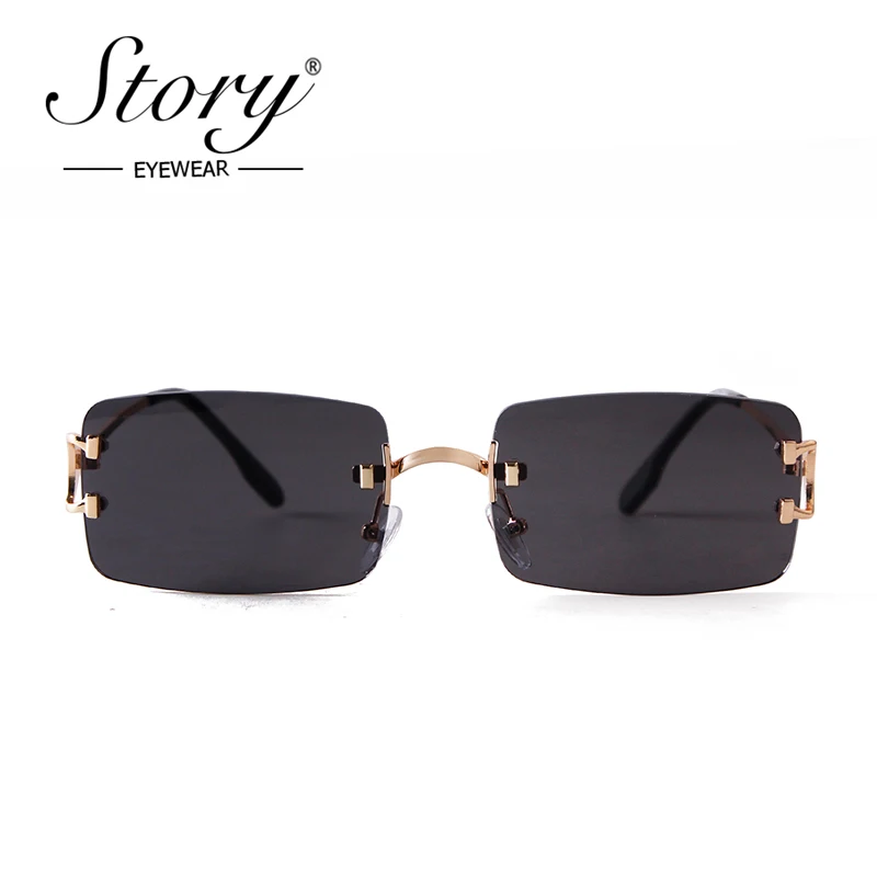 Storia occhiali da sole rettangolari senza montatura retrò donna uomo 2021  Designer di marca anni '90 occhiali da sole quadrati senza cornice Vintage  S7073|Women's Sunglasses| - AliExpress