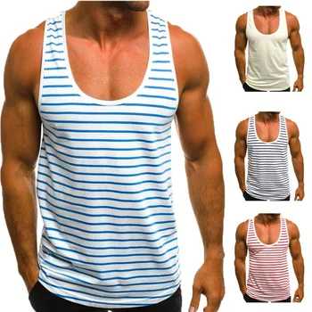 

Casual Striped Men's Sleeveless Gym Vest Summer Tank Tops Marine Large size Vests Beach Training Gym Wear Men Vest