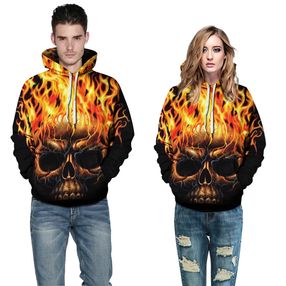 

Womens Unisex Female Pullover Streetwear Hoodies 3D Print Terror Anger Skull Graphics Sweatshirt Hoodie Funny Coat
