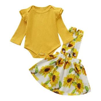 

Infant Kid Baby Girl Clothes Long Sleeve Ruffled Romper Sunflower Strap Suspender Skirt Dress Outfit Girls Clothes