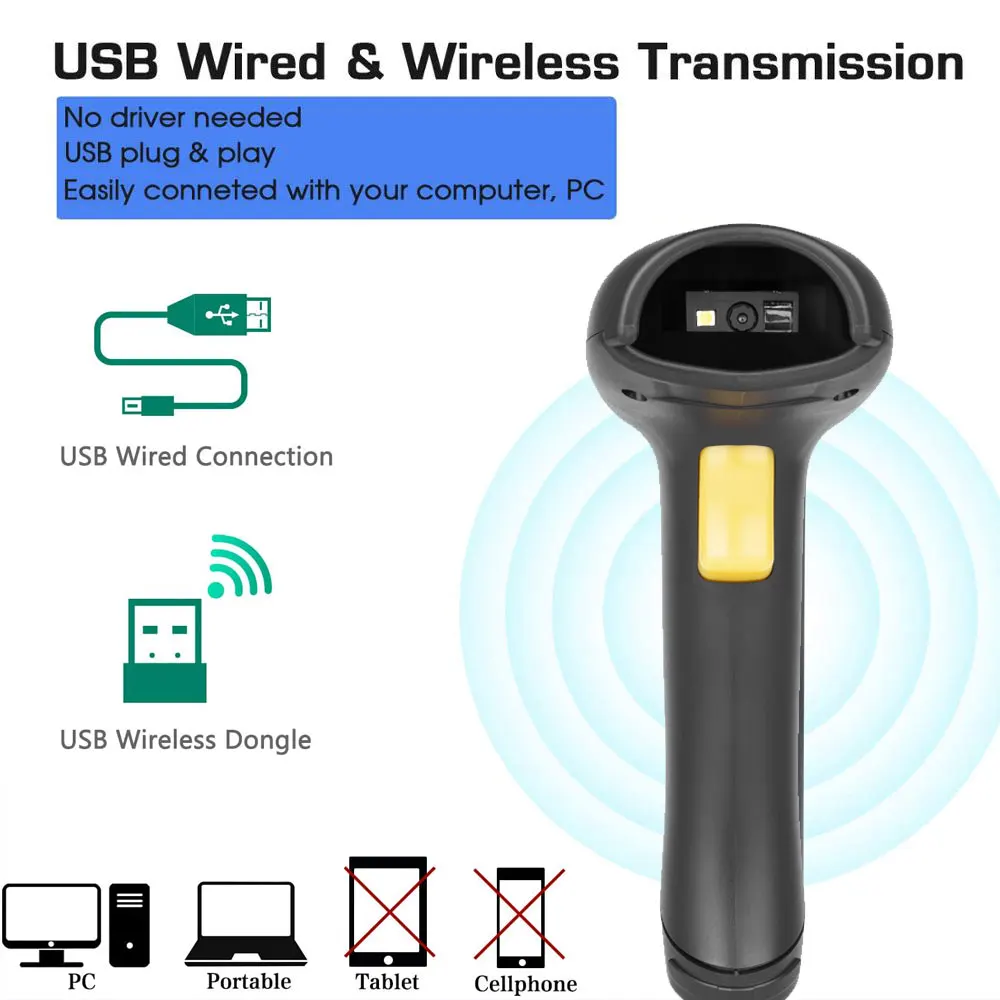 Портативный сканер штрих кода Holyhah 1D и 2D QR PDF417 2 4G беспроводной проводной USB A30D|Сканеры| |